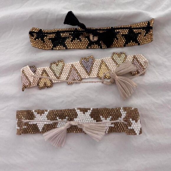 BOUTIQUE Star Heart Beaded Tassel Women's Gold Woven Bracelets - Picture 2 of 3